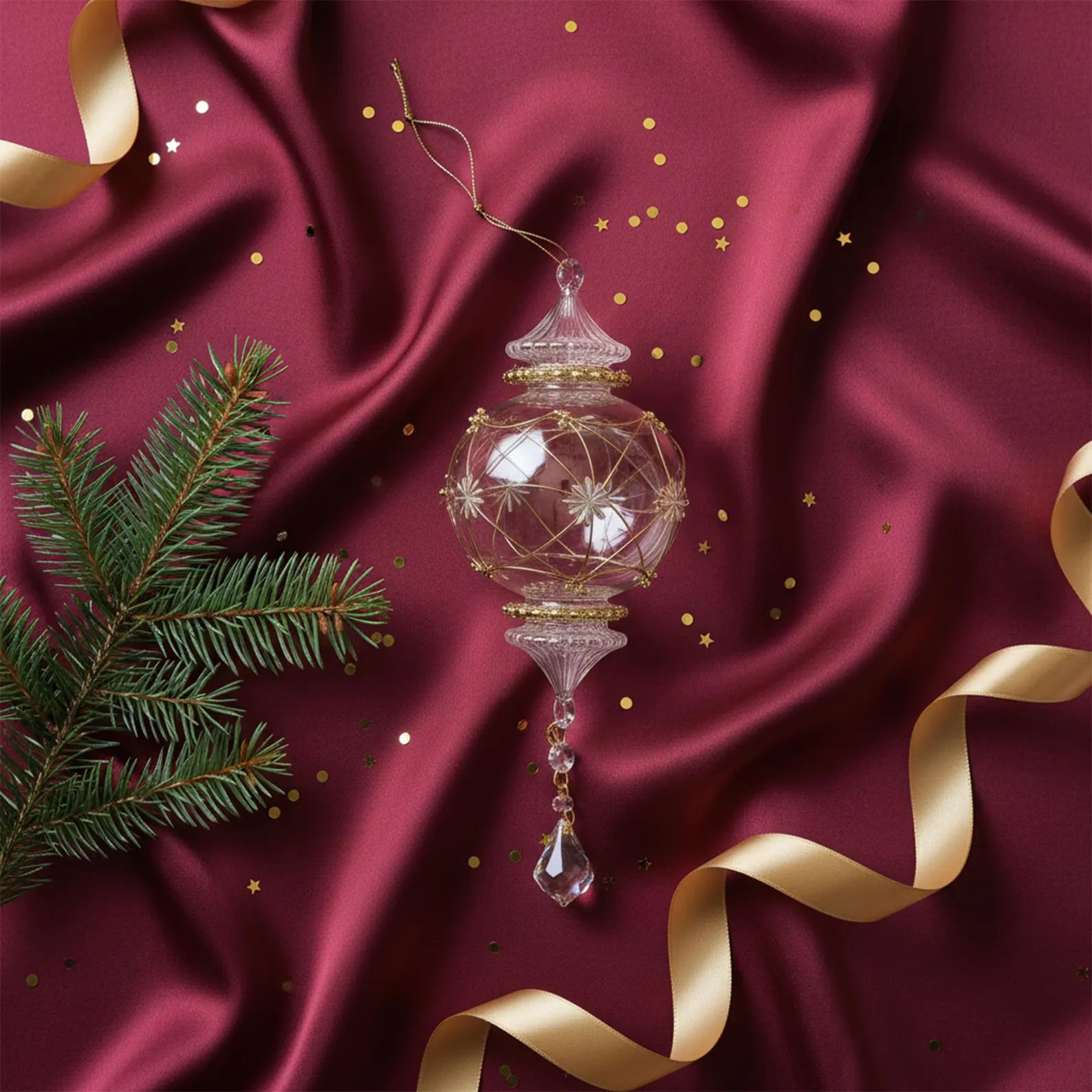 Clear Blown Glass Christmas Ornaments With 14k Gold